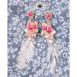 Crazy Train pink feather earrings